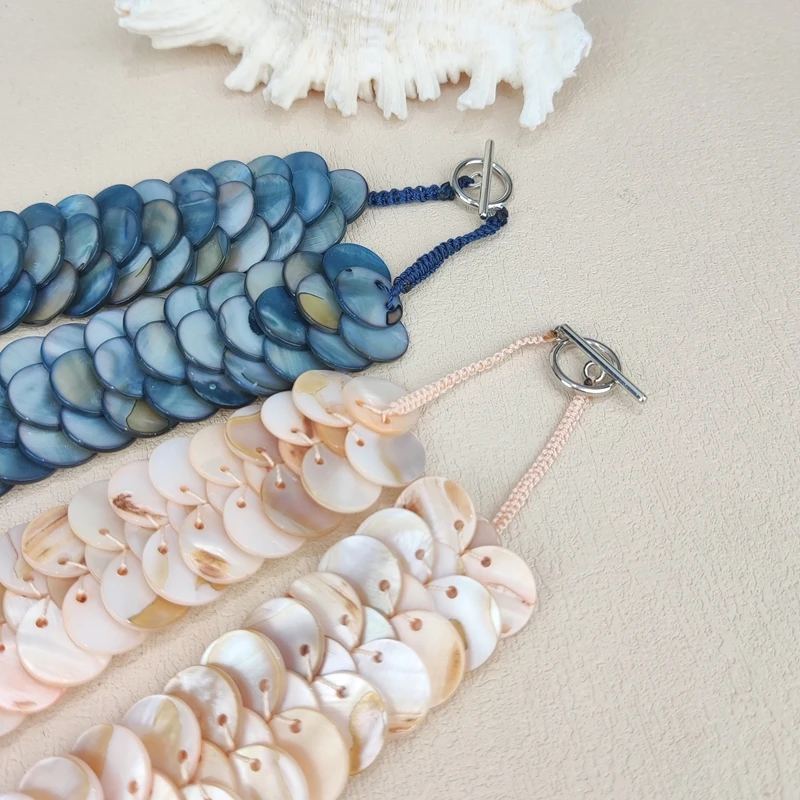 Natural Freshwater Pearl, Shell, Fish Scale Necklace Bohemia Style Jewelry for Women Girl Gift 18 inches