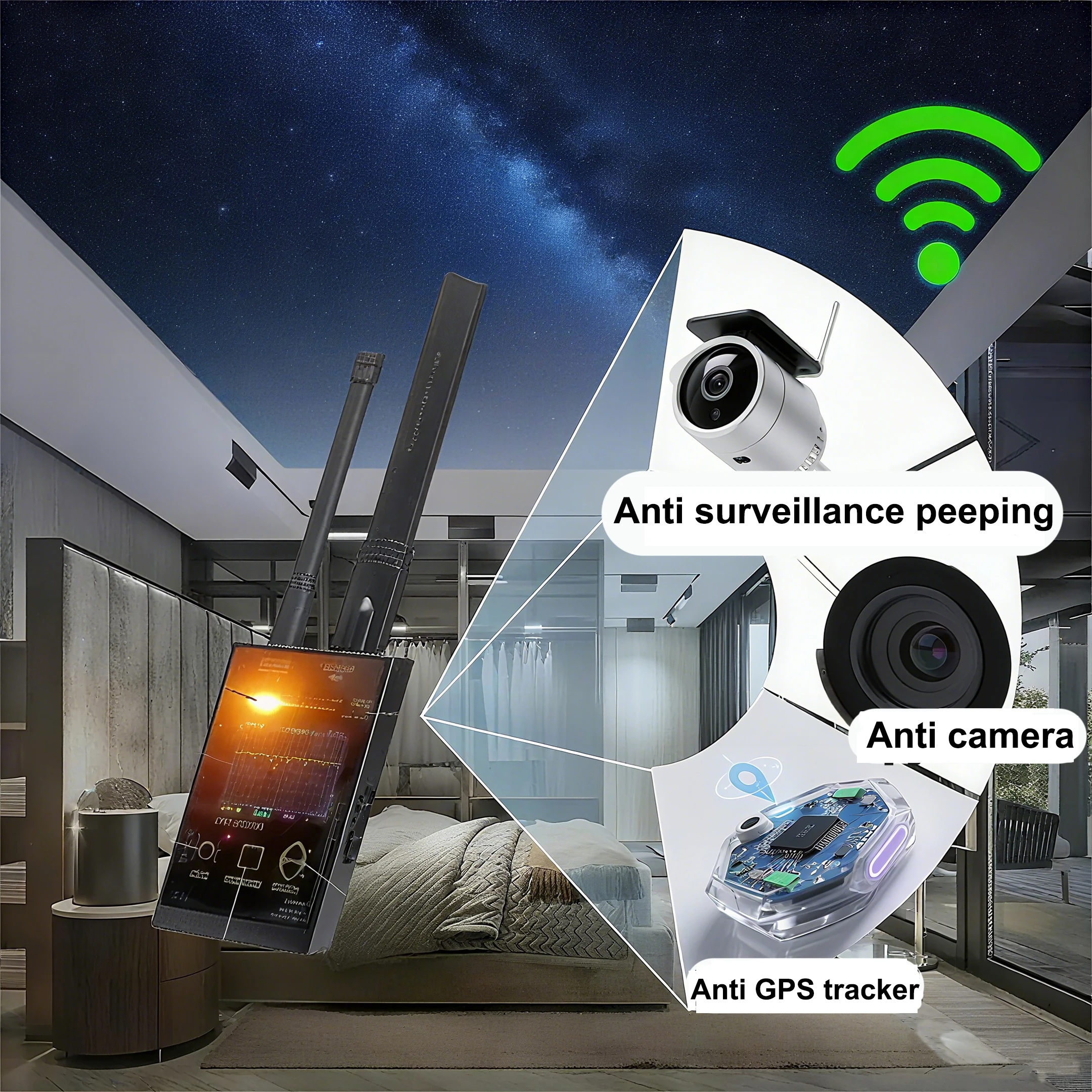 

Upgraded Frequency inhibitor Anti-Surveillance Detector 1MHz-12GHz 2000x/s Bugs Detector Wireless Camera/GPS Tracker Scan Finder