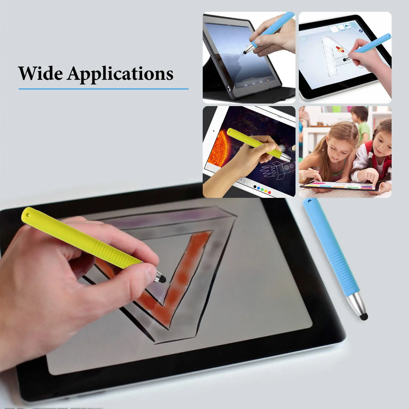 2Pcs Screen Touch Pen Universal Capacitive Stylus for Tablet Phone Learning Creativity Enhancement Soft Tip Eye Safety Design