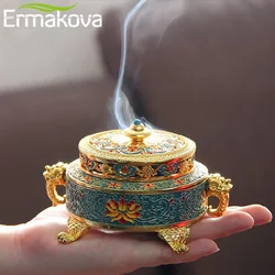 ERMAKOVA Incense Holders Incense Burner Tibetan Style Painted Enamel Zinc Alloy Coil Incense Holder Home Office Decoration Gift