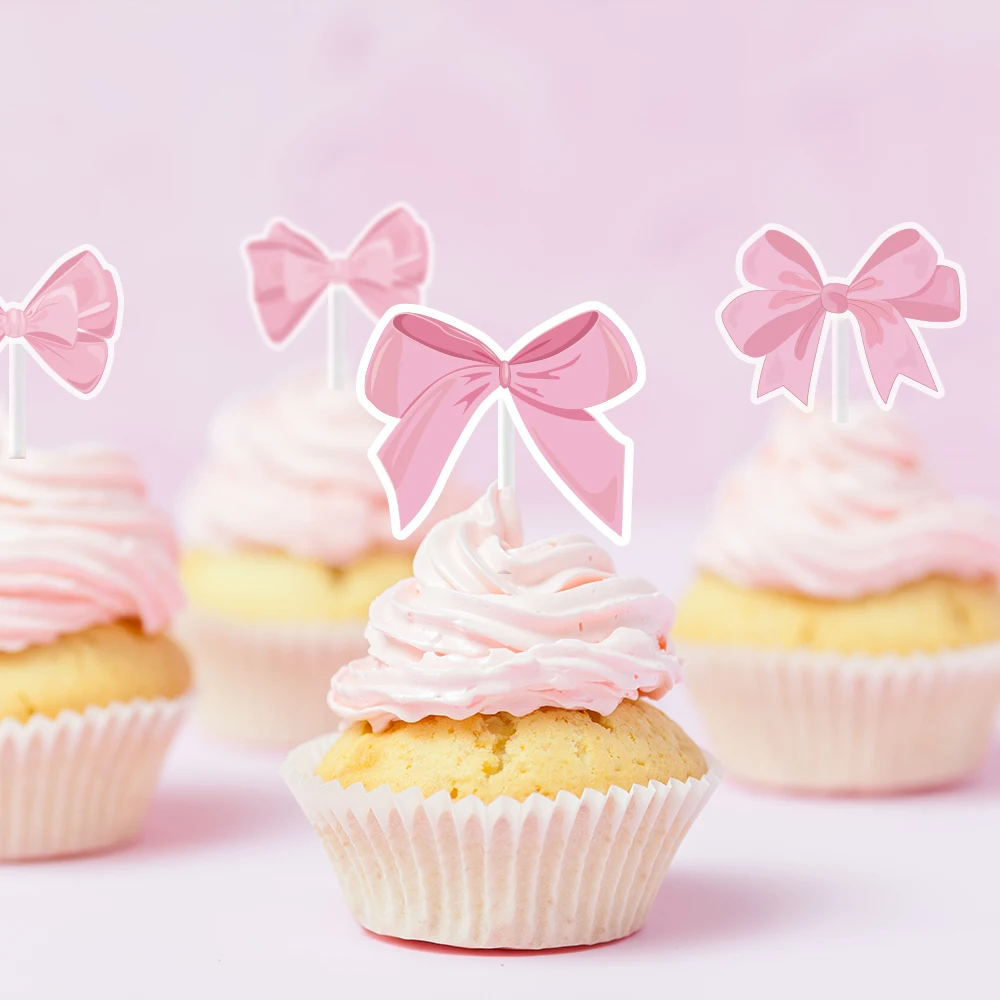 12/24 stücke Rosa Bowknot Cupcake Topper Fliege Kuchen Einsätze Geburtstag Party Hochzeit Party baby dusche Kuchen Dekoration Lieferungen