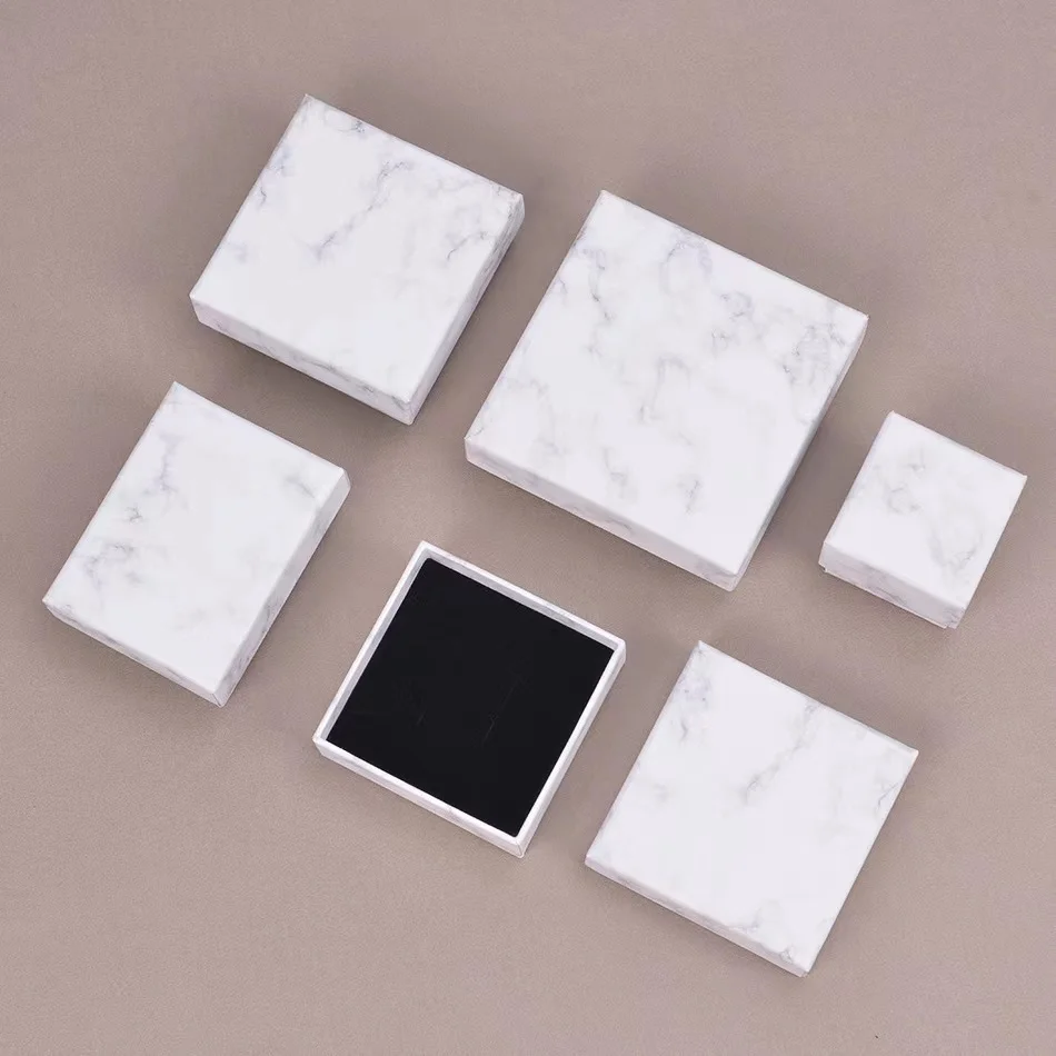 24pcs Marbling White Box Necklace Bracelet Rings Carton Packaging Display Box Gifts Jewelry Storage Organizer Holder Rectangle