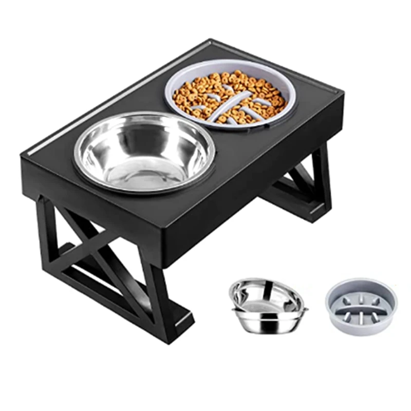 Elevated Dog Bowls For Larges Dogs, Medium And Small, 15° Tilted Adjustable Raised Dog Bowl Stand With 1 Slow Feeders