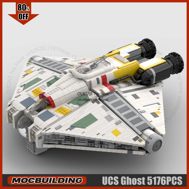 

Космическая битва UCS Ghost MOC, строительные блоки, модель звездного истребителя, технология транспорта, кирпичи, сделай сам, сборка, дисплей, игрушки, рождественские подарки
