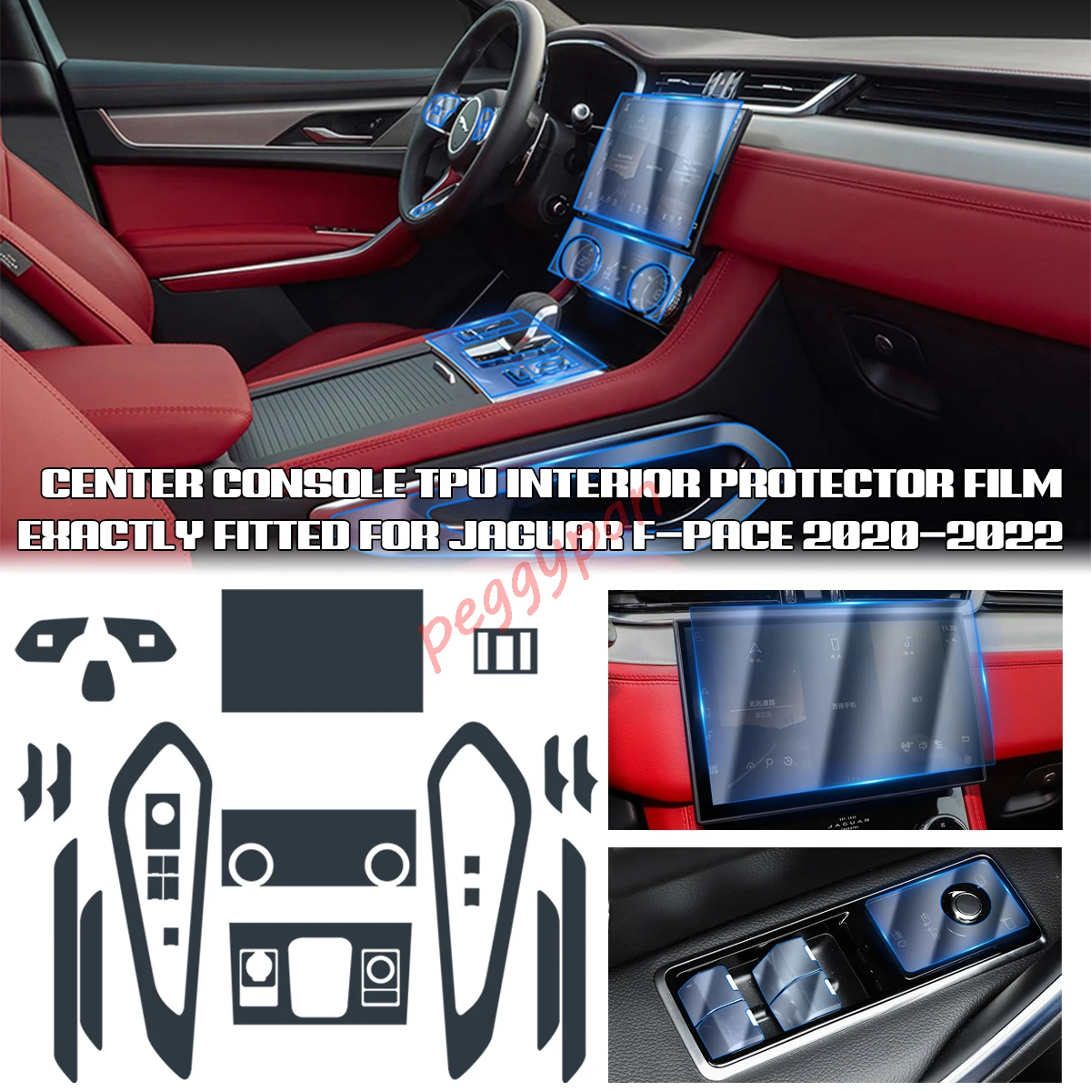 Precut Interior Center Console Transparent TPU Clear Paint Protective Film Anti-scratch Repair Film For Jaguar F-Pace 2020-2022