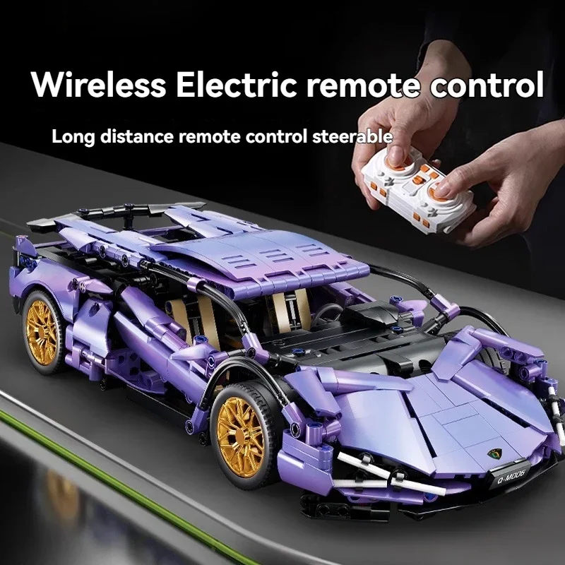 

MOC Технический суперскоростной фиолетовый спортивный автомобиль DIY Креативная сборка Кирпичи Скорость Дизайн STEM Образовательный подарок для детей на день рождения