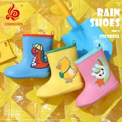 STRONGSHEN-Botas de lluvia para niño y niña, con dibujos de dinosaurios, unicornio, impermeables, de goma de PVC, antideslizantes