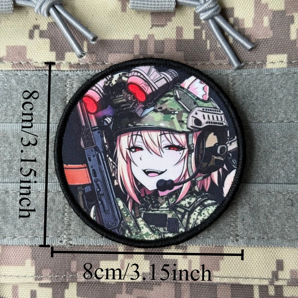 Airsoft Morale Tactical Patch Anime Cat Girl Assault Rifle Night Vision Goggles Printed Patch Hook &Loop Badge for Military Gear