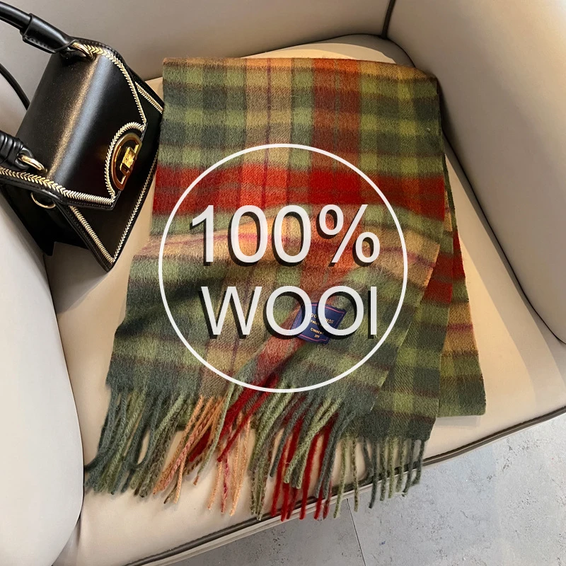 

Британский женский шарф из 100% шерсти, зимний винтажный клетчатый шарф в консервативном стиле, осенняя пашмина Mujer Femme, мягкая шаль Bufanda, корейская