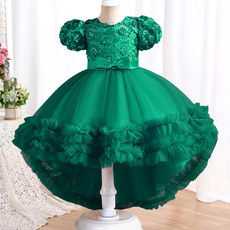 Vestido bordado con lazo grande para fiesta de cumpleaños de niña, vestido con cuentas para fiesta de boda, primer eucarista, nuevo