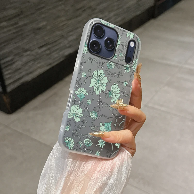 Чехол для телефона с рисунком цветка для iPhone 17 Air 16E 16 13 17 15 Plus 11 12 14 Pro Max Роскошная матовая желейная силиконовая задняя крышка 2-в-1
