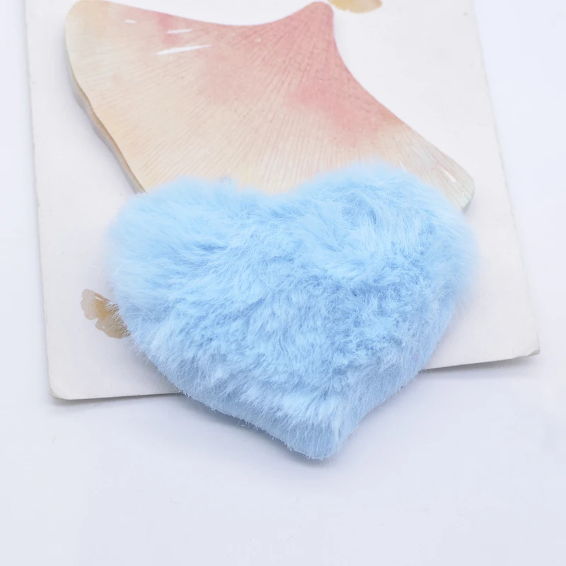 12Pcs 60*50mm Padded Plush Furry Heart Applique for DIY Headwear Hair Clips Bow Accessory Craft Clothes Hat Sewing Patches Decor