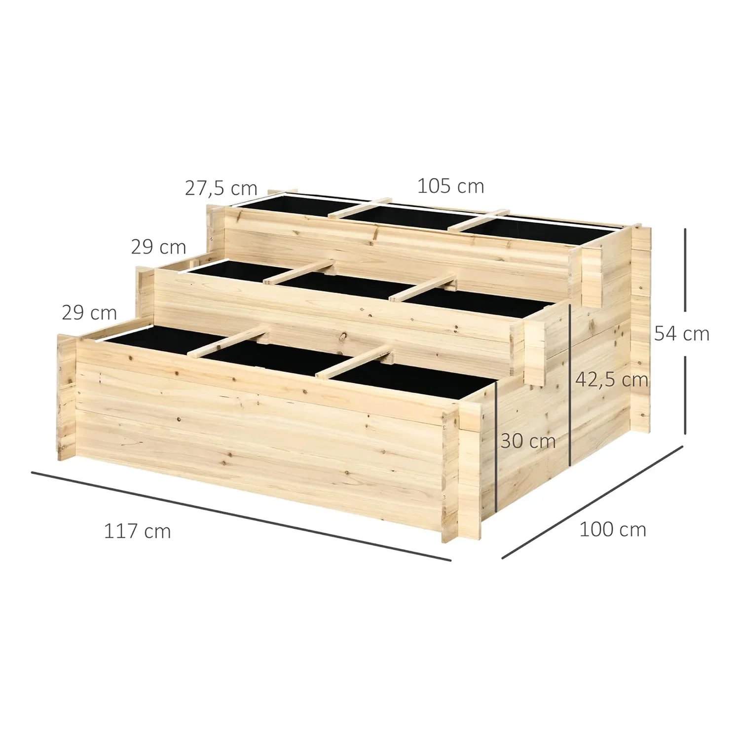 3-Tier Flower Box Plant Bed Wood Herb Bed Flower Stairs For Garden Balcony