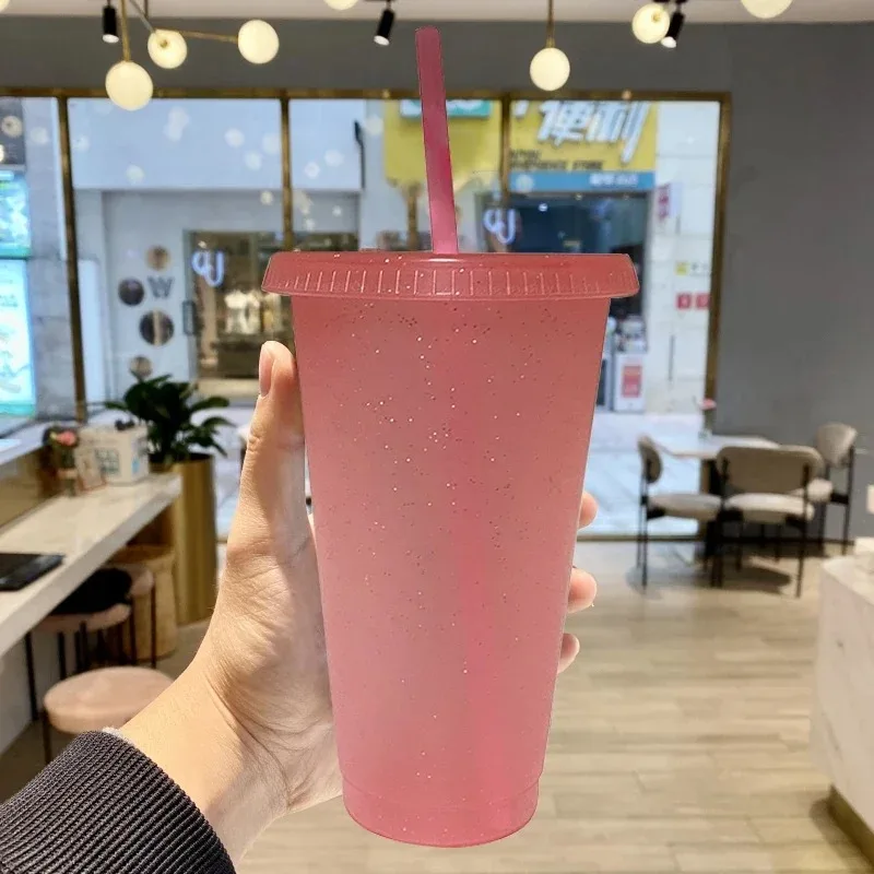 Summer Party Glitter Cups Girl Cold Drink Cups Reusable Hard Plastic Cups with Lids and Straws For Wedding/Holiday Parties view 4