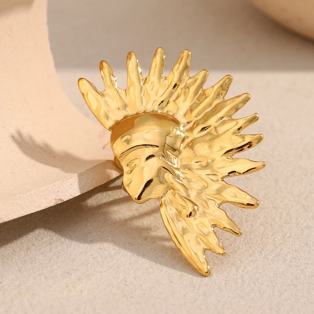 

Exaggerated Fashion Luxury Stainless Steel 18K Gold Plated Half Sun Open Ring Women's Hand Jewelry Lightweight Luxury