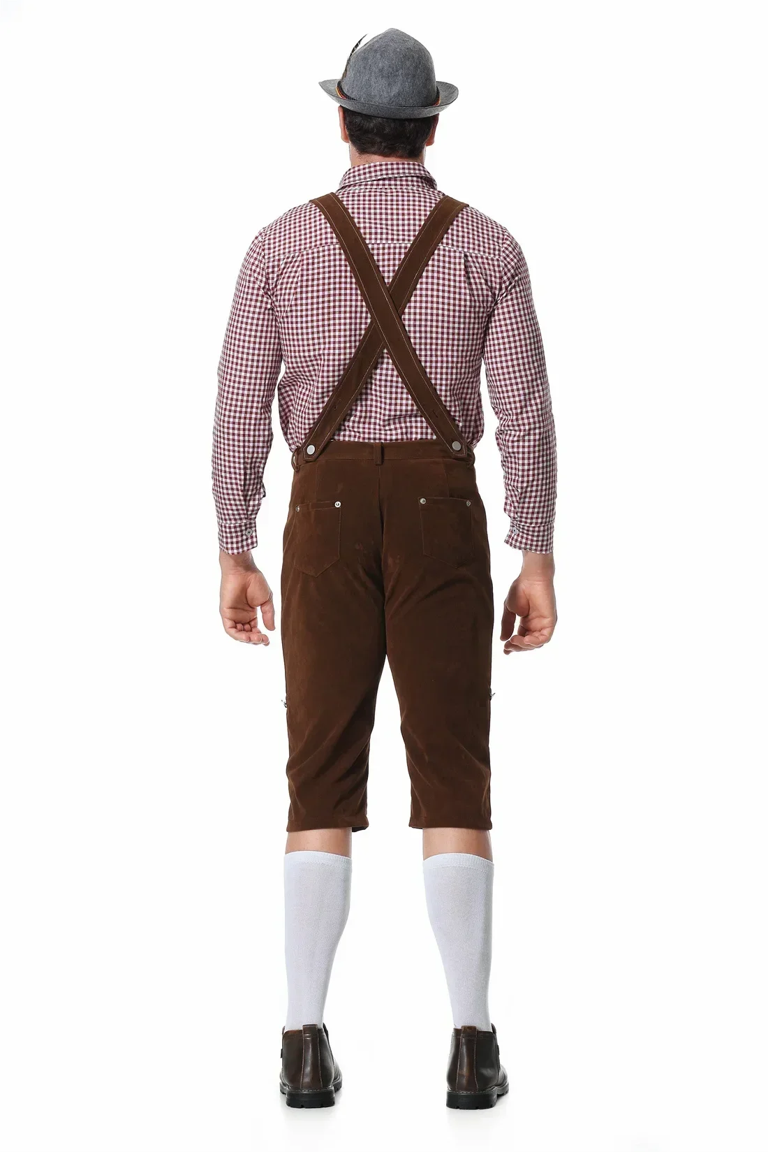 M-XXL Uomo Bavarese Oktoberfest Lederhosen Costume per Cosplay Festival della birra tedesca Bretelle Pagliaccetti Camicia Cappello Set Outfit