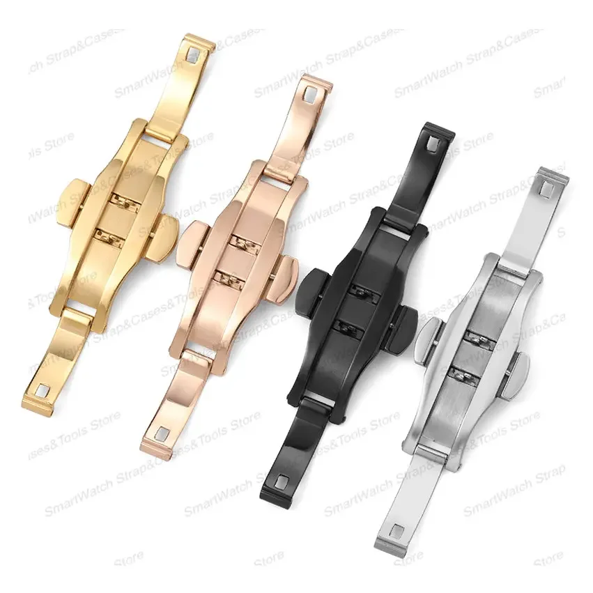 5mm 6mm Solid Stainless Steel Clasp for Longines Double Push Butterfly Watch Band Buckle for Orient Metal Fold Button Accessory