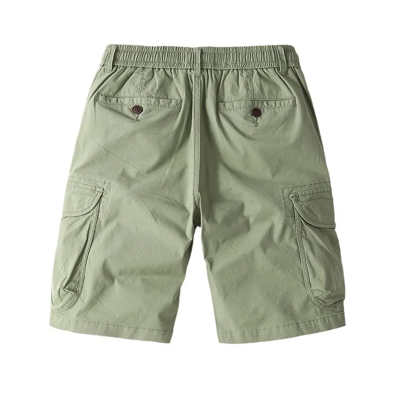 

2024 Summer Drawstring Casual Shorts Men's Trendy American Workwear Pants Multi Pocket Lace up 5/4 Pants Half Cut Thin