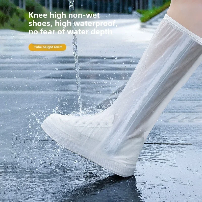 Reusable Waterproof Rain Shoe Covers Thick Wear-Resistant Non-Slip High Top Boot Covers Portable Outdoor Overshoes for Men Women