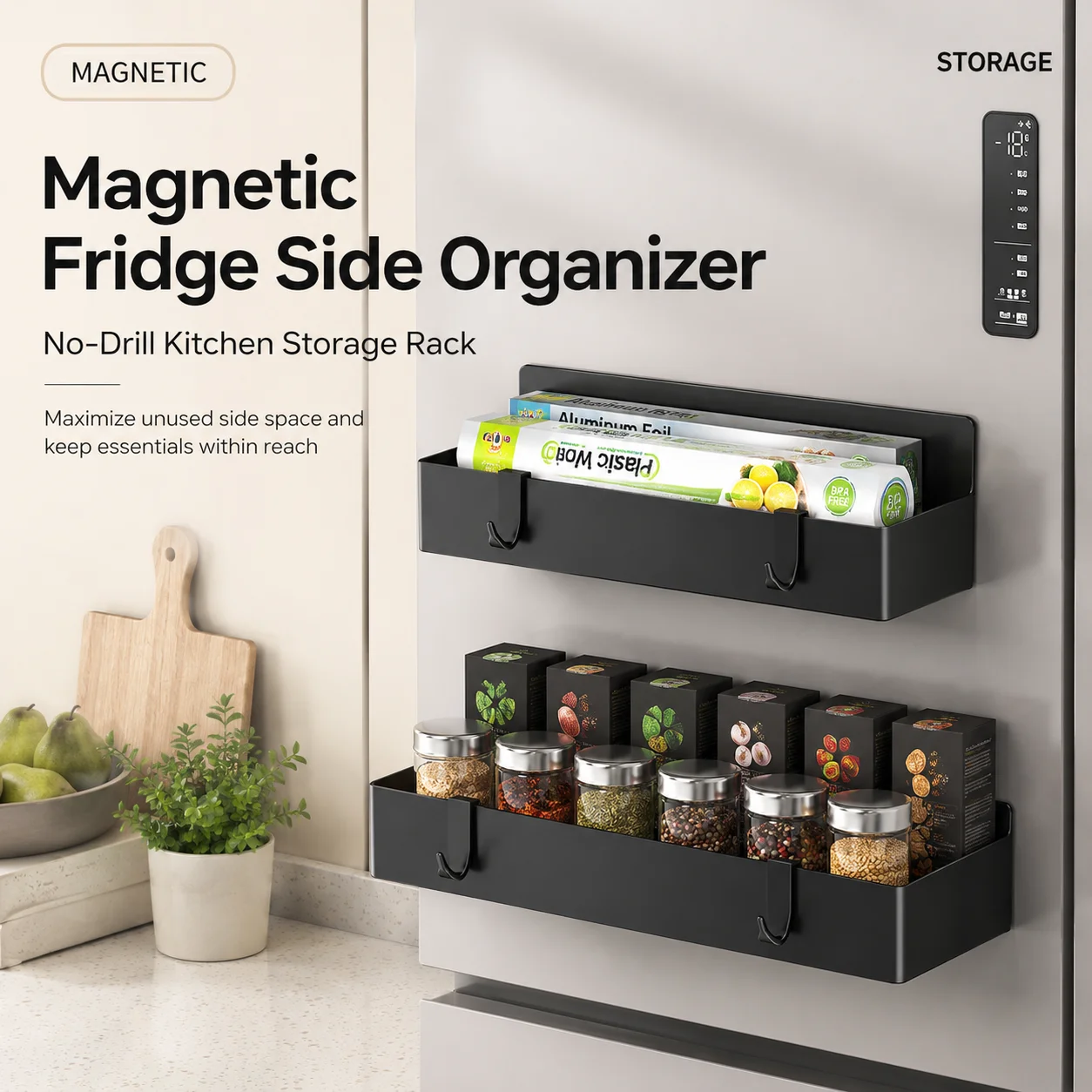 Kitchen Gadgets Rack Storage - Strong Magnetic Storage Rack,Wall‑Mount Refrigerator Side