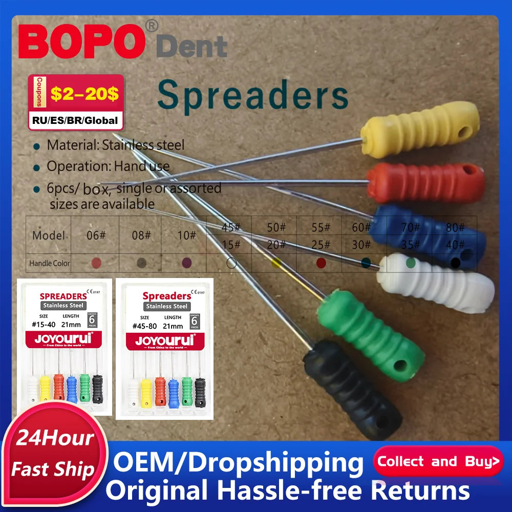 

6Pcs/Box Dental Finger Spreaders File Hand Use Stainless Steel Root Cannal Endo Files Endodontic Instrument Dentist Drills 25mm