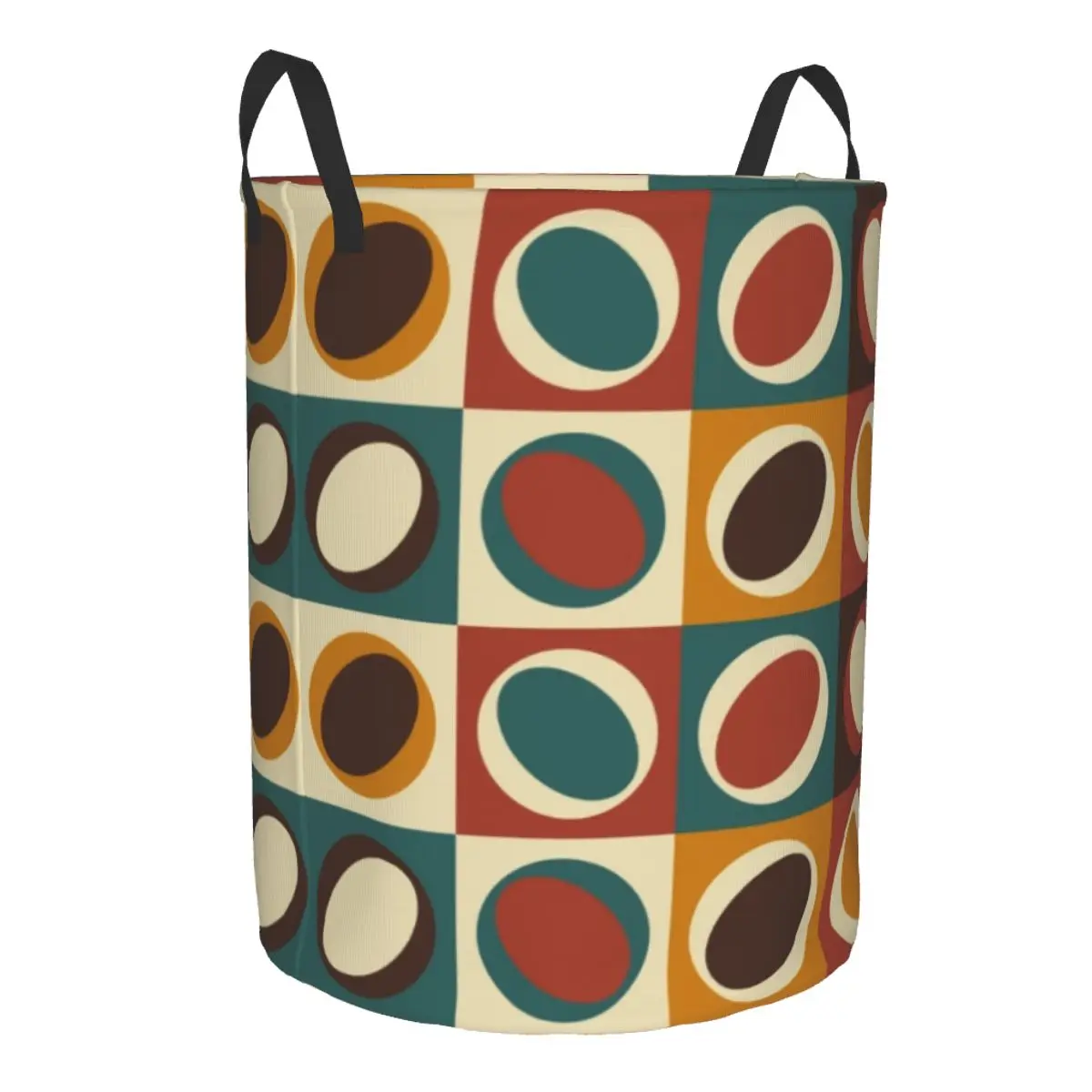 Custom Mid Century Circles Laundry Basket Collapsible Scandi Abstract Geometric Clothing Hamper Toys Organizer Storage Bins