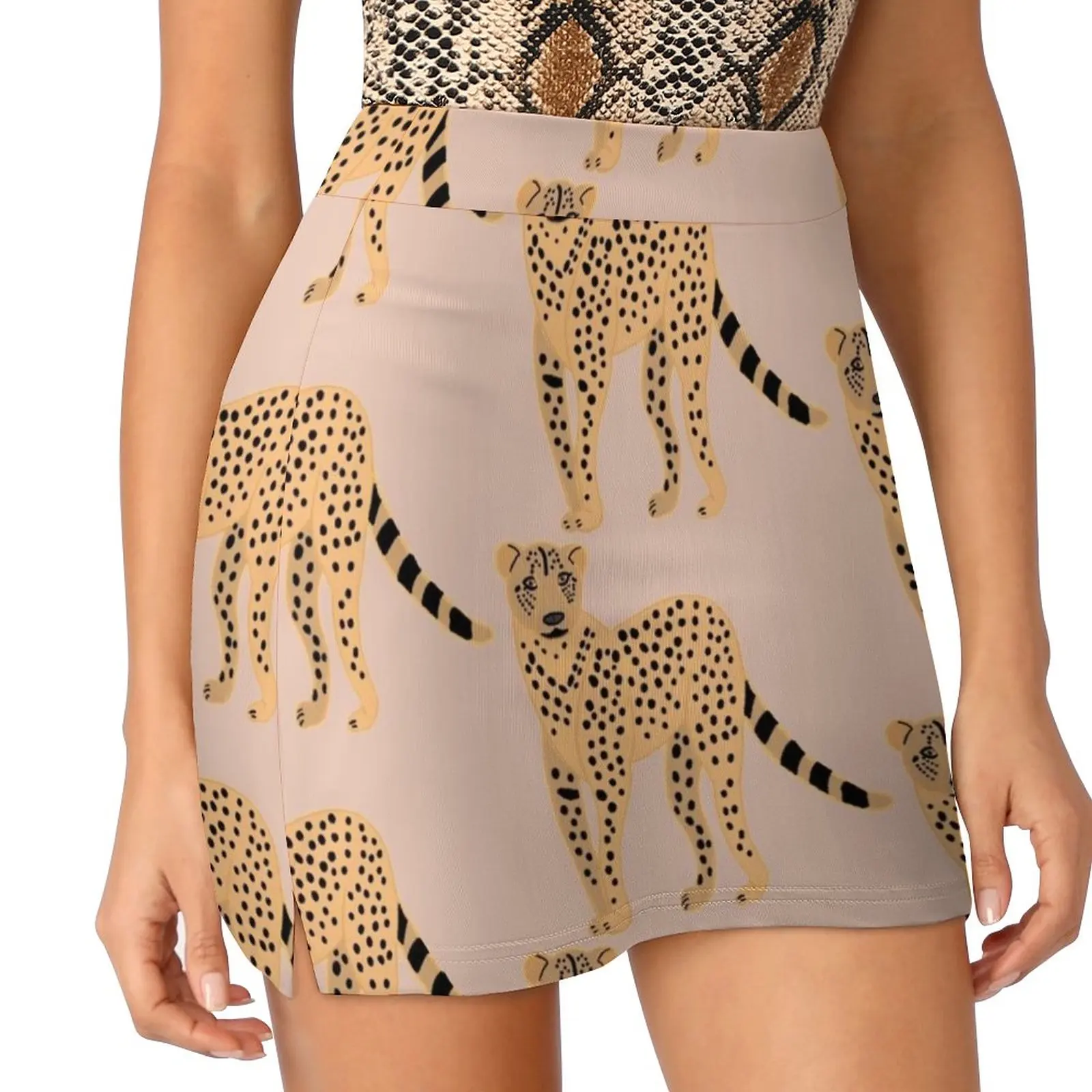 Cheetah-Cartoon Women's skirt Mini Skirts A Line Skirt With Hide Pocket Cheetah Cheetahs Animal Art Cat Cat Art Wildlife