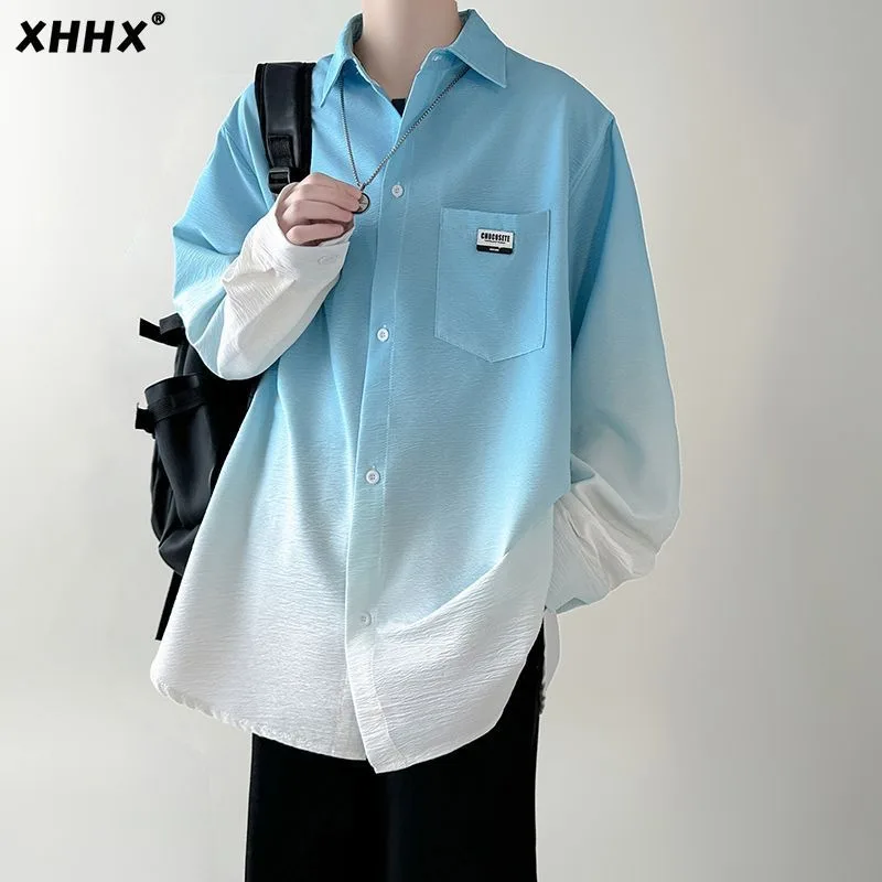 

Simple Gradient Long Sleeved Shirt for Men in Spring and Autumn Feeling Shirt Loose Versatile and Stylish Casual Top Jacket
