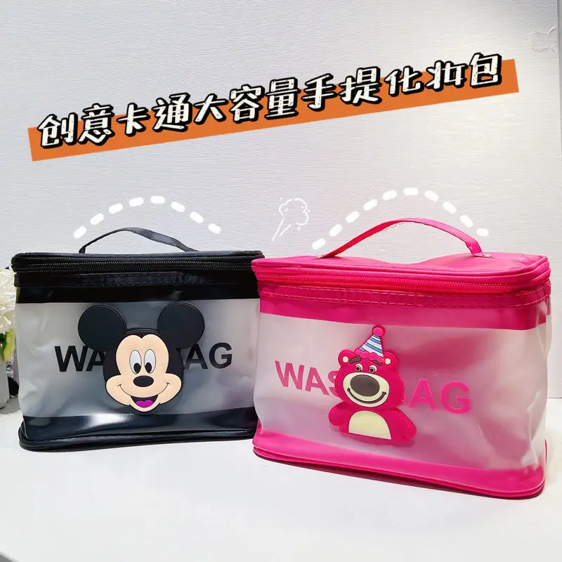 Disney Cartoon Mickey Large Capacity Portable Cosmetic Bag Travel Toiletries Bag Beauty Waterproof Transparent Storage Bag