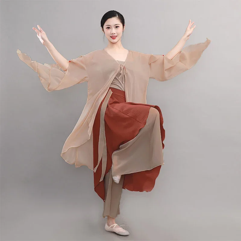 女性のための中国のスタイルのクラシックダンスの衣装、フローティングボディリズム、ステージパフォーマンスの服、新しいガーゼ