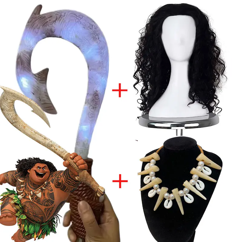 Movie MOANA Cosplay Photography Props Semi God Maui Fish Hook Wig Necklace Kit Kid Comic Con Birthday Party Role Play Accessory