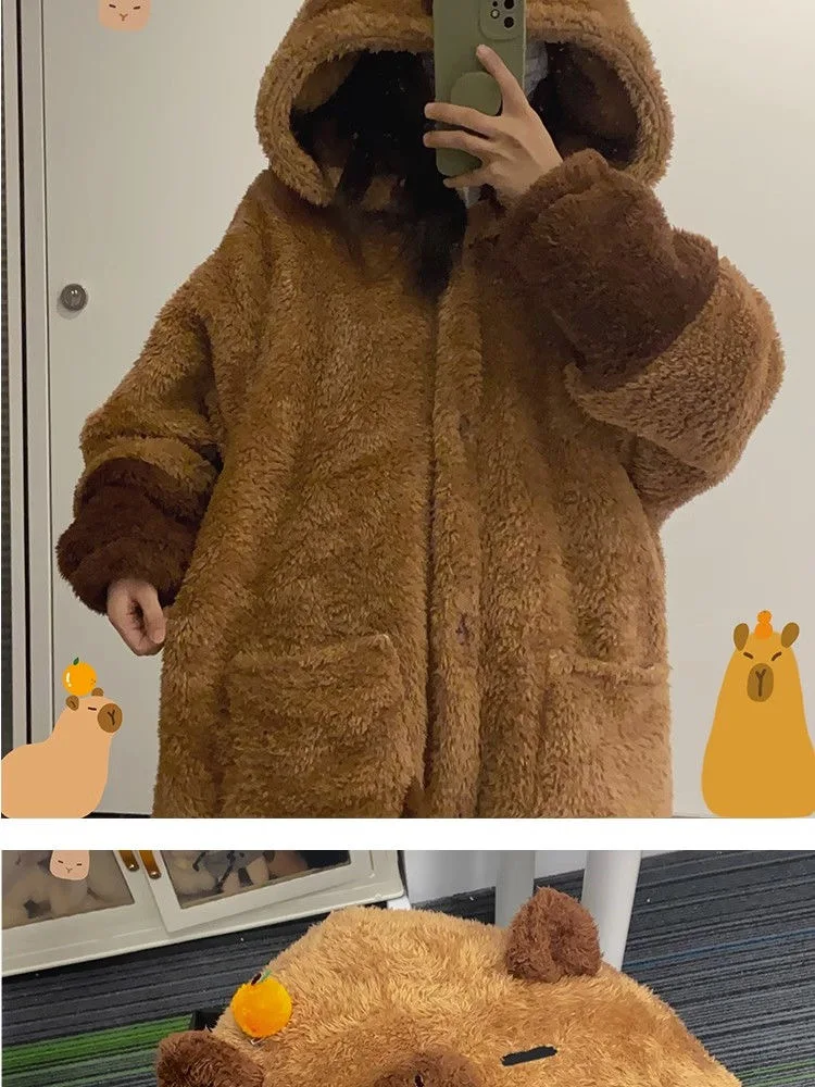 Winter Capybara Cosplay Kostüm Roben Erwachsene Kigurumi Einhorn Onesie Anime Nachthemd Halloween Cartoon Pyjamas Nachtwäsche – Detail 6