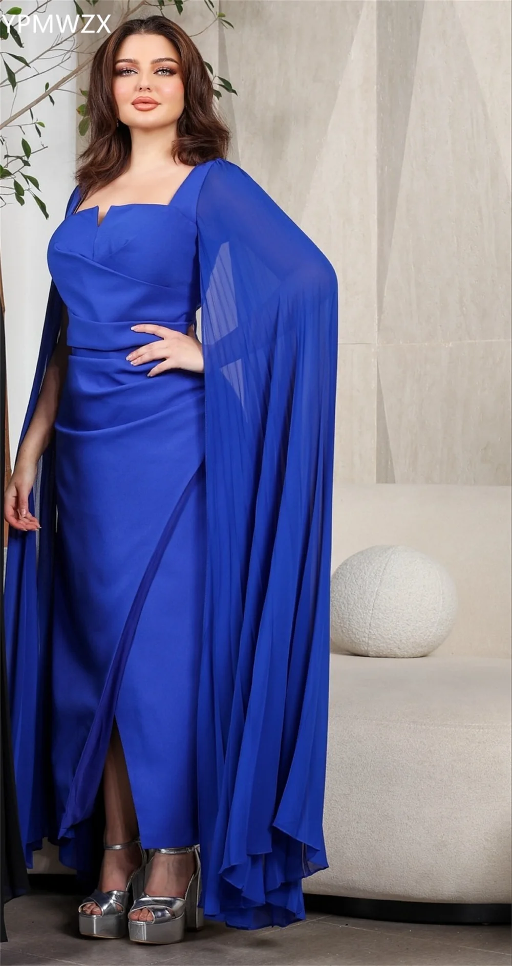 Customized Evening Dress Formal Women Party Occasion YPMWZX Square Collar Column Floor Length Skirts Draped Ruffle Bespoke Occas