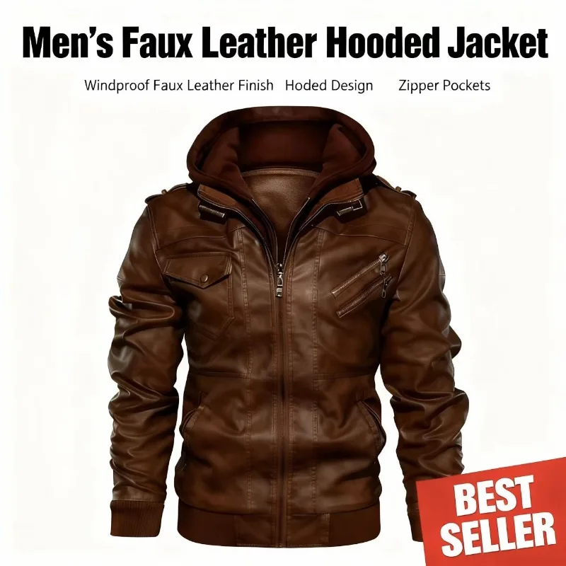 

Latest Casual Loose Fit Jackets Motorcycle PU Jacket Biker Leather Hooded Zipper Coats Clothing Autumn and Winter Mens Jackets