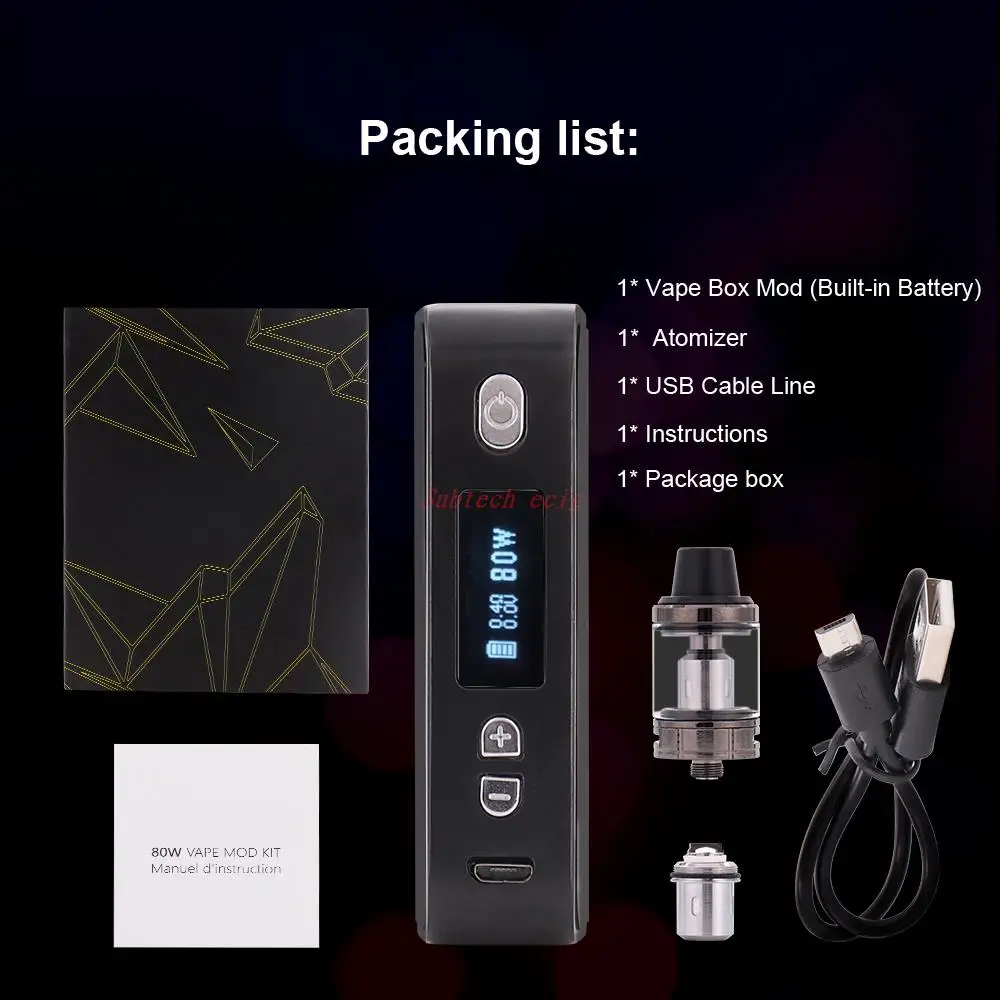 전압 조절식 전자 담배 베이퍼 기화기, 베이프 스모크 키트, 80W 박스 모드, 2200mah 배터리, 2.0ml 무화기, 7W-80W