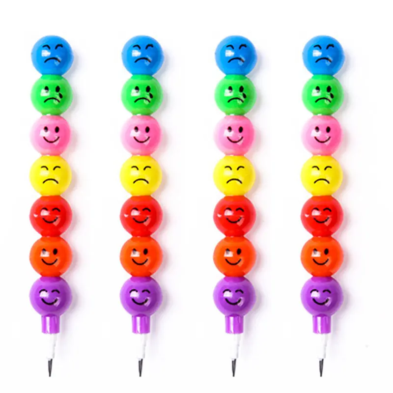 

150Pcs Cute Cartoon Funny Face Smiles Sugar-coated Haws 7 Color Pencil Stationery Kids Children Gifts