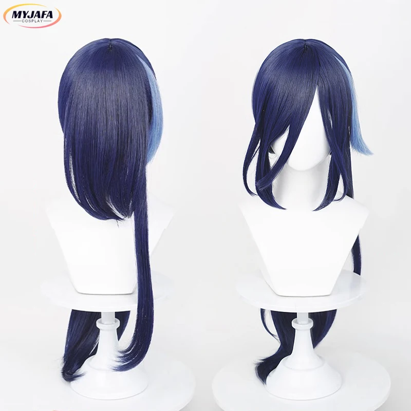 Clorinde Cosplay Wig Anime Fontaine Clorinde Blue Highlight Long Cosplay Wig Heat Resistant Synthetic Hair Wigs + Wig Cap