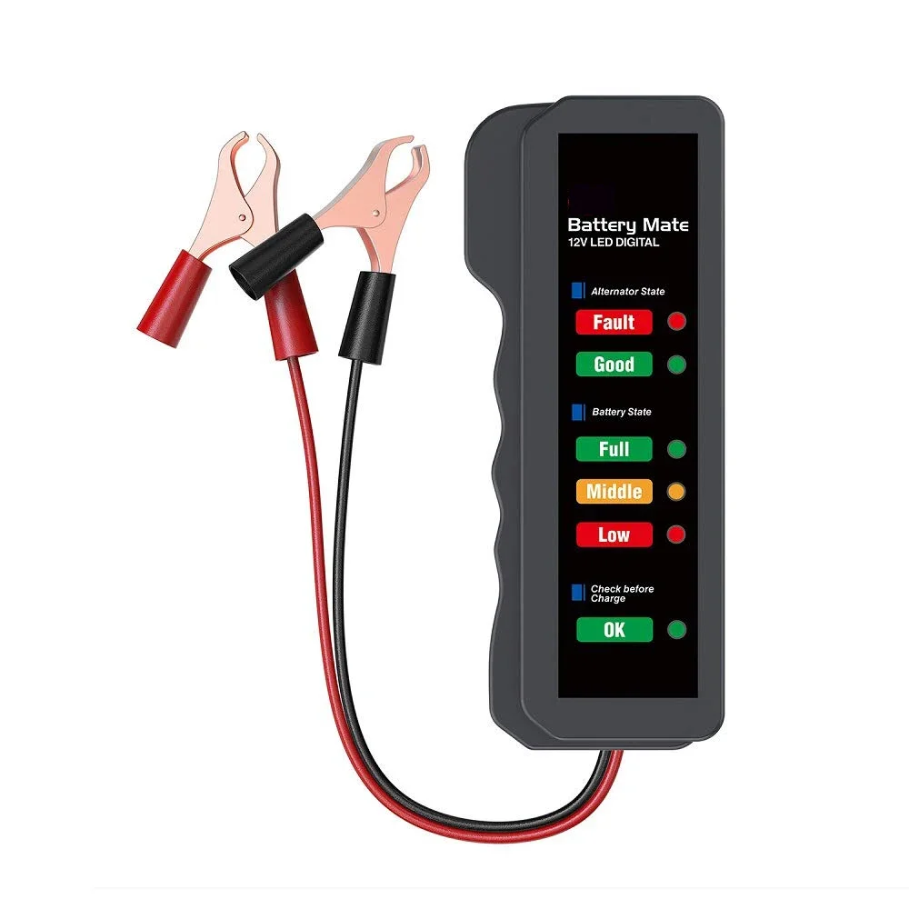 Professional Car Battery Tester - 12V Alternator & Charging System Analyzer with LED Status Indicator for Auto Repair