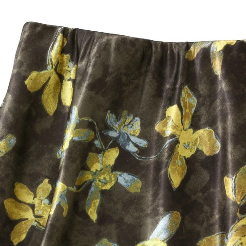 2025 New Summer Temperament Floral Midi Skirt Casual Streetwear Women's High Waist Elegant Slim Mid Length Fishtail Long Skirts