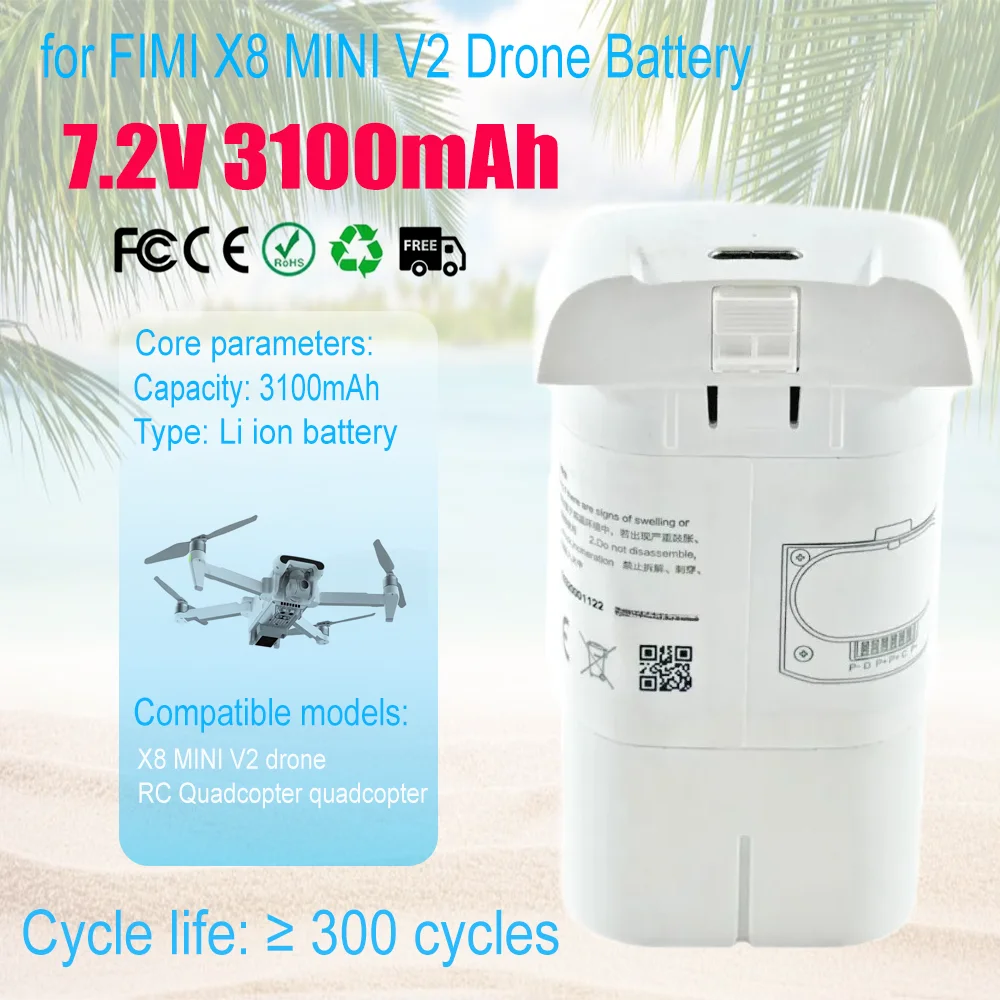 

For FIMI X8 MINI V2 Drone 7.2V 3100mAh Rechargeable Li ion Battery, Intelligent Flight Spare Parts, RC Quadcopter Accessory