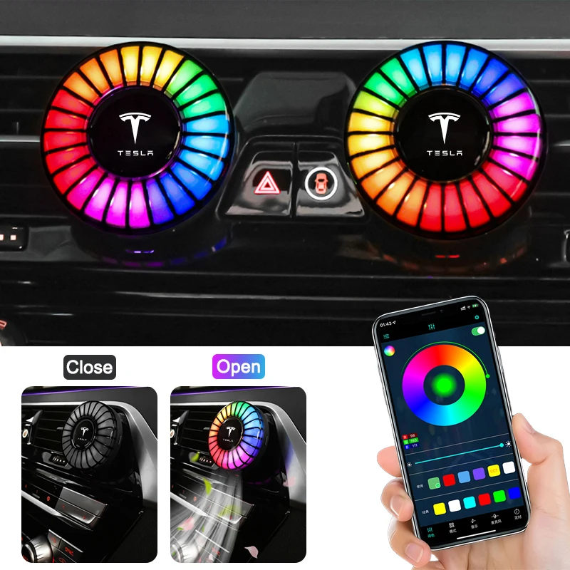 Car LED Ambient Lamps Sound Control Music Rhythm Lights Air Freshener Aromatherapy For Tesla Model 3 Model S X Y Roadster SpaceX