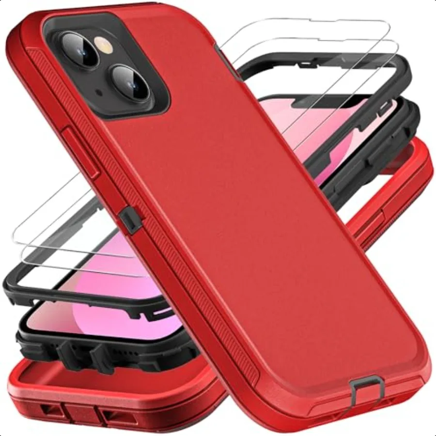 

for iPhone 1ini Case Military Grade 3 in 1 Heavy Duty Shockproof Drop Proof Dust Proof Case with 2Pcs Tempered Glass Screen Pro