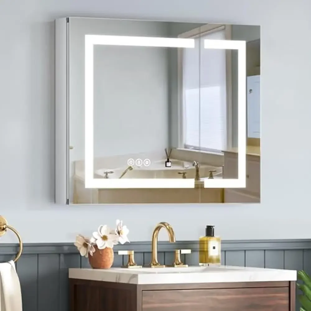 LED Bathroom Mirror Cabinet with Defogging Feature Aluminum Alloy Frame Adjustable Shelves & Robust Power Driver Wall/Recessed