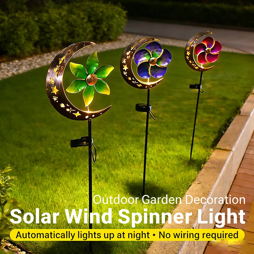 

Solar Moon Wind Spinner Metal Garden Stakes Outdoor Decor Yard Spinners Pinwheels Waterproof Landscape Path Lighting Ornament