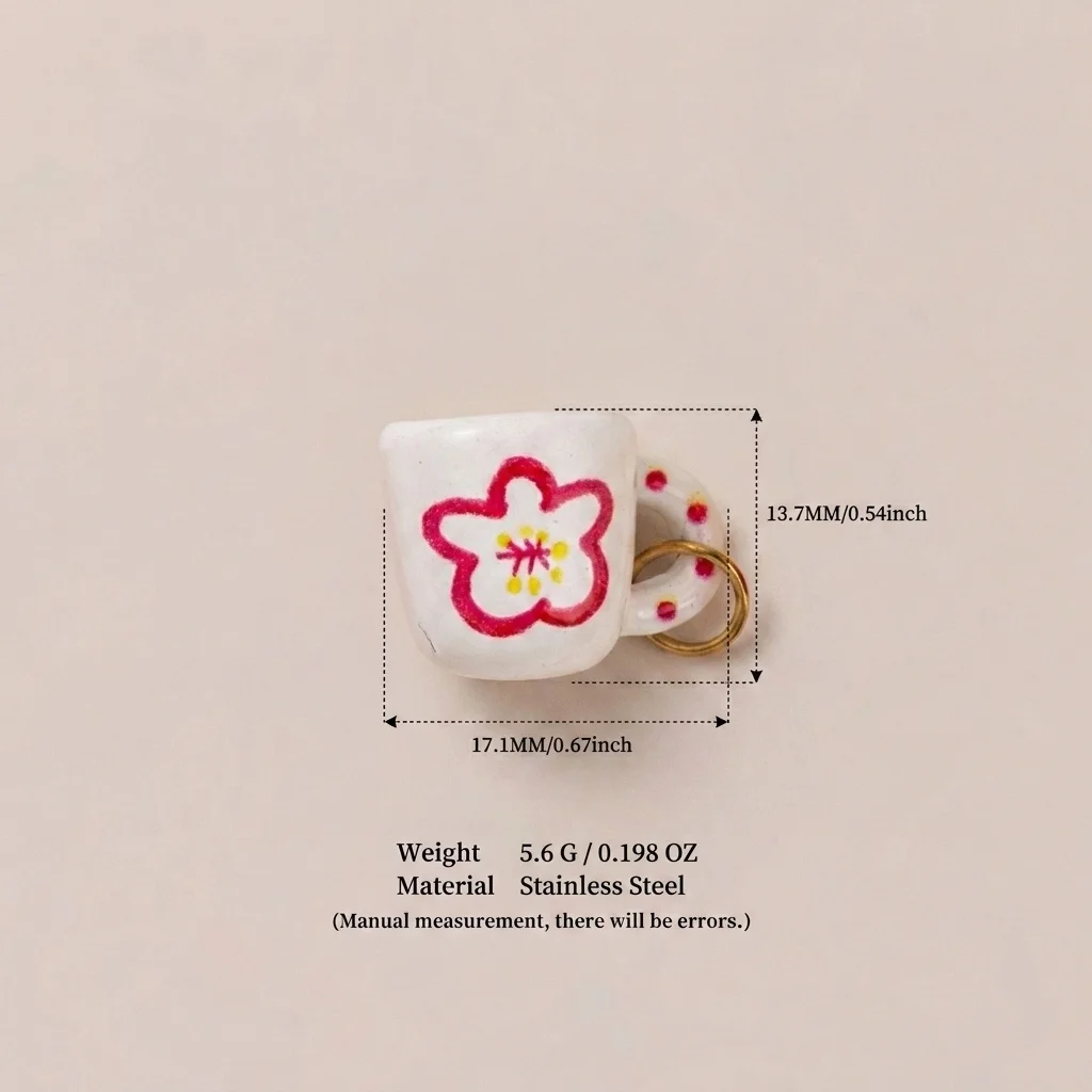 Niedliche und trendige neue Tassenblumen-Anhänger aus 316 Edelstahl, wasserdicht, farbbeständig, DIY-Anhänger für Schmuck. – Detail 3