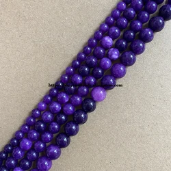 Natural A Quality Dark Purple Color Jade Stone Round Loose Beads 6 8 10MM Pick Size For Jewelry Making DIY