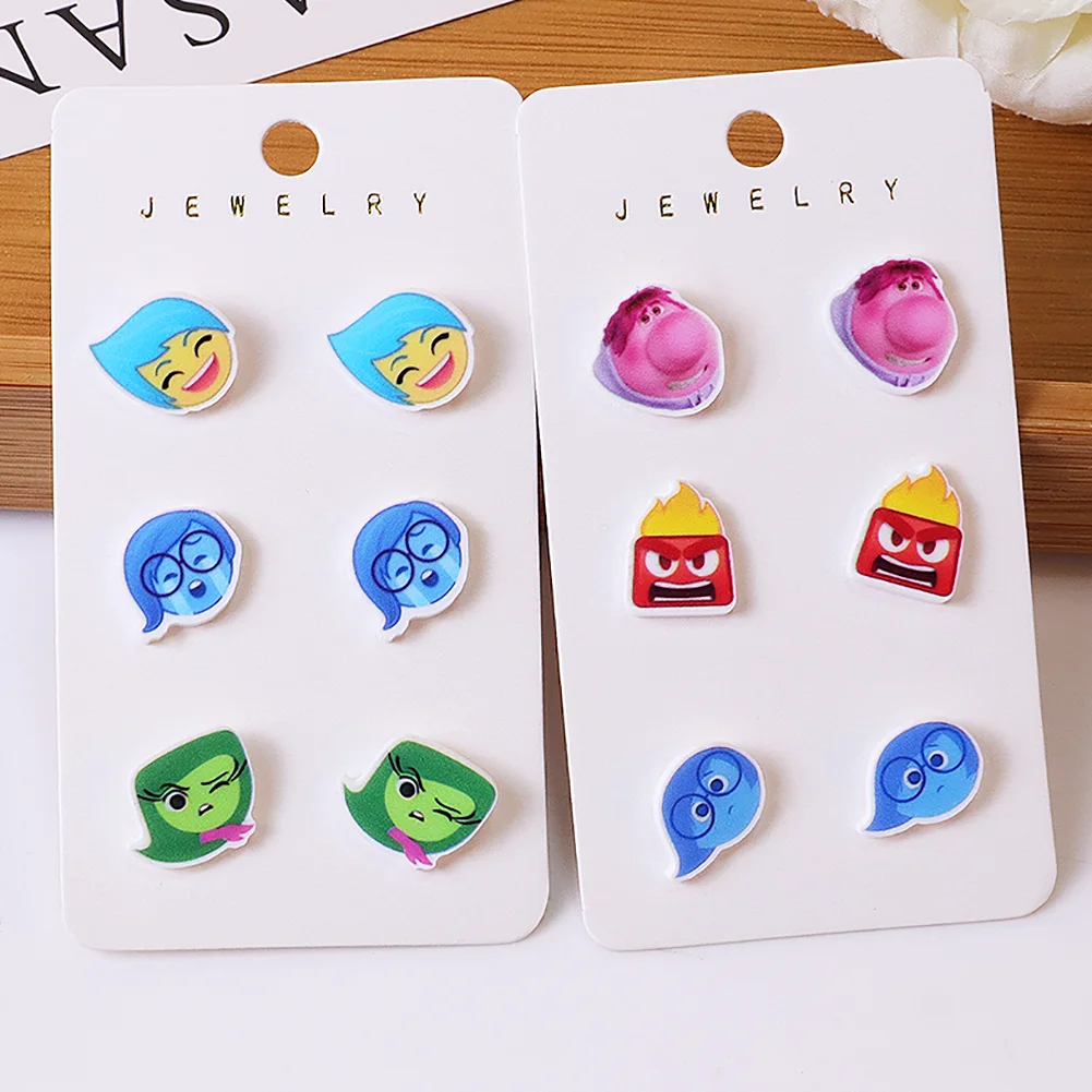 Inside Out Disney 6 Pairs Set Pattern Earrings Resin Planar Dangle Flat Back Ear Stud For Decoration Gift Party