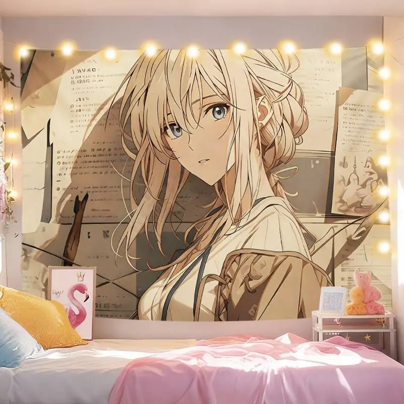 VIKAMA Aesthetic Violet Evergarden Anime Tapestry, Printed Wall Hanging, Room Decor for Bedroom Dorm Living Room