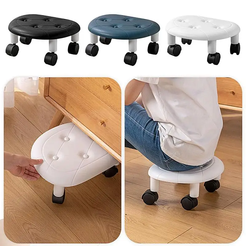 Low Rolling Stool Household Pulley Low Mini Comfortable Portable Ground Stool Casual Moving Chair Wheel Home Rotation For Kids