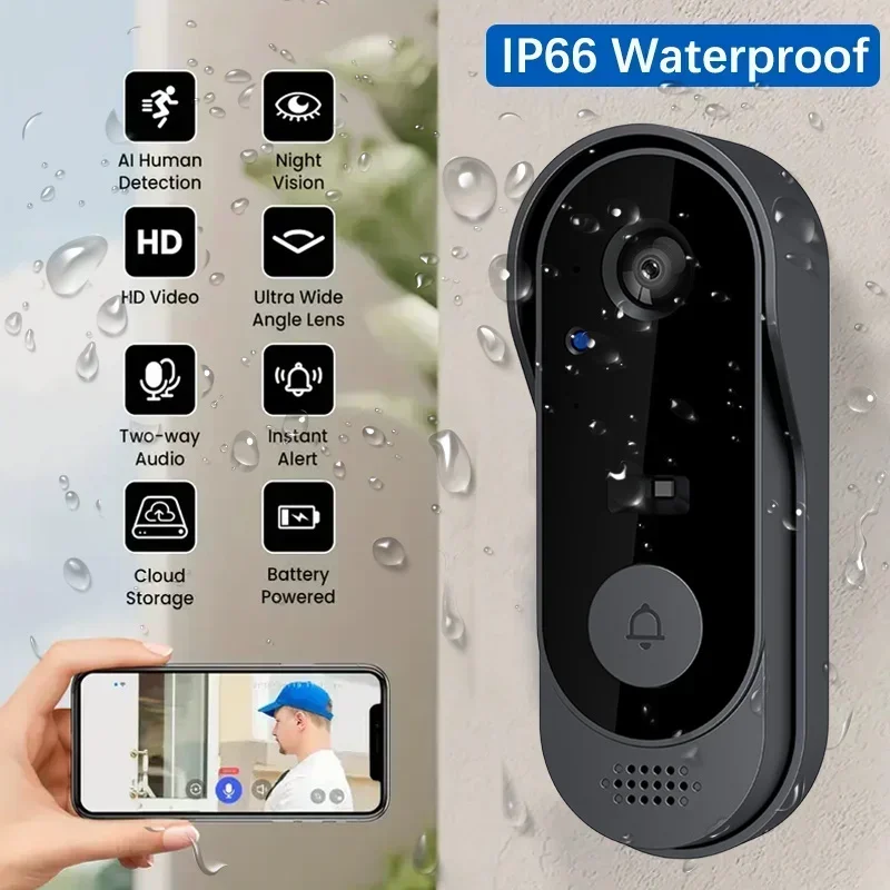 Video HD Wireless Waterproof Doorbell Camera, Night Vision & Voice Change Smart Home Security System Monitor Smart Life